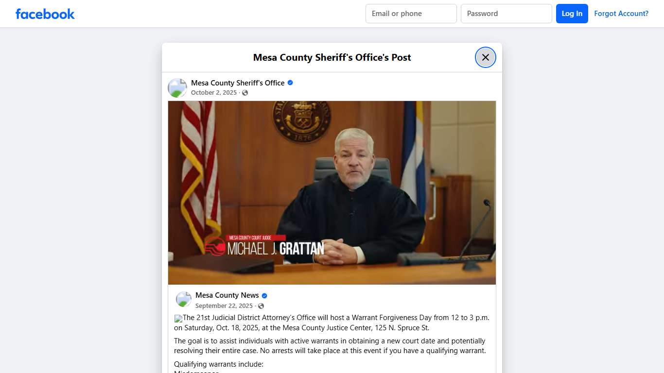 Mesa County Sheriff's Office Facebook